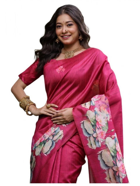 Generic Women's Faux_Tussar Floral Saree With Unstitched Blouse 5.5Mtr (Pink)