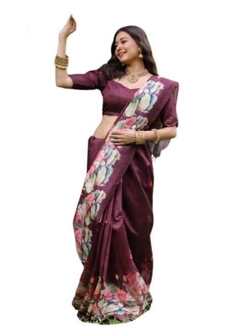 Generic Women's Faux_Tussar Floral Saree With Unstitched Blouse 5.5Mtr (Purple)