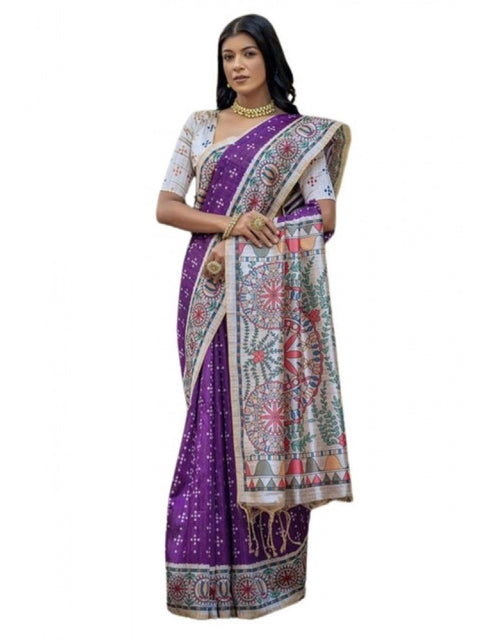 Generic Women's Faux_Tussar Geometric_Print Saree With Unstitched Blouse 5.5Mtr (Purple)