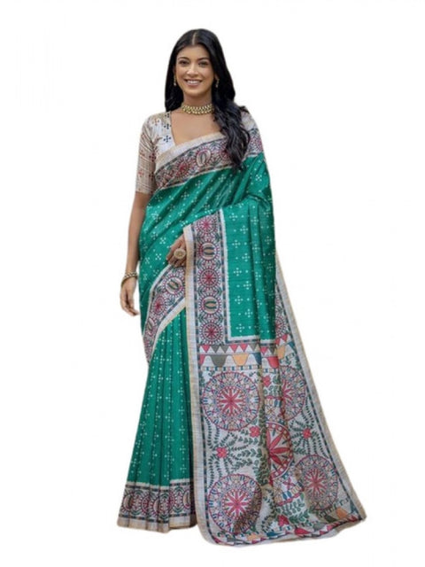 Generic Women's Faux_Tussar Geometric_Print Saree With Unstitched Blouse 5.5Mtr (Rama_Green)