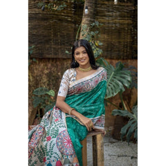 Women's Faux_Tussar Geometric_Print Saree With Unstitched Blouse 5.5Mtr (Rama_Green)