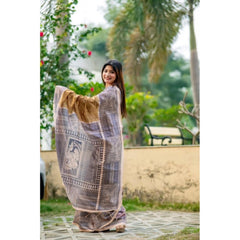 Women's Faux_Tussar Geometric_Print Saree With Unstitched Blouse 5.5Mtr (Mustard)
