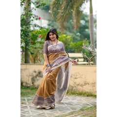 Women's Faux_Tussar Geometric_Print Saree With Unstitched Blouse 5.5Mtr (Mustard)