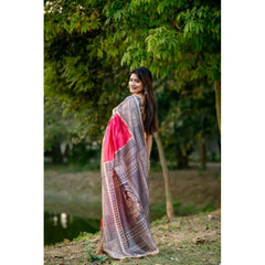 Generic Women's Faux_Tussar Geometric_Print Saree With Unstitched Blouse 5.5Mtr (Pink)
