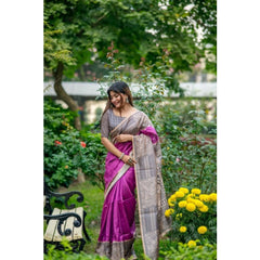Women's Faux_Tussar Geometric_Print Saree With Unstitched Blouse 5.5Mtr (Purple)