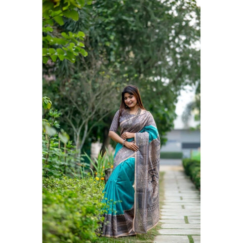Women's Faux_Tussar Geometric_Print Saree With Unstitched Blouse 5.5Mtr (Rama_Green)