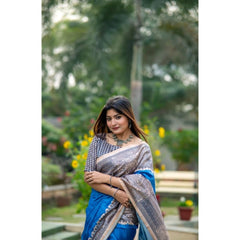 Generic Women's Faux_Tussar Geometric_Print Saree With Unstitched Blouse 5.5Mtr (Royal_Blue)
