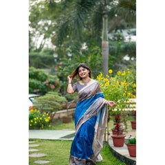 Women's Faux_Tussar Geometric_Print Saree With Unstitched Blouse 5.5Mtr (Royal_Blue)