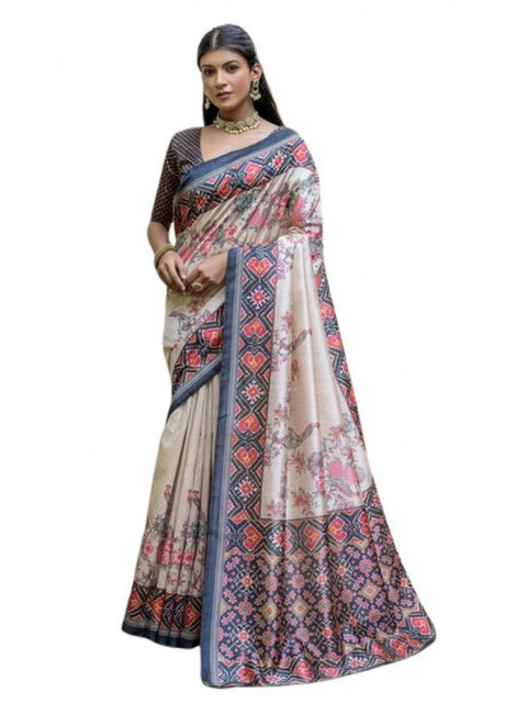 Generic Women's Faux_Tussar Floral Jal With Patola Print Saree With Unstitched Blouse 5.5Mtr (Black)