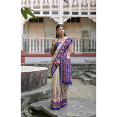 Women's Faux_Tussar Floral Jal With Patola Print Saree With Unstitched Blouse 5.5Mtr (Blue)