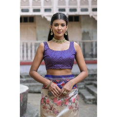 Women's Faux_Tussar Floral Jal With Patola Print Saree With Unstitched Blouse 5.5Mtr (Blue)