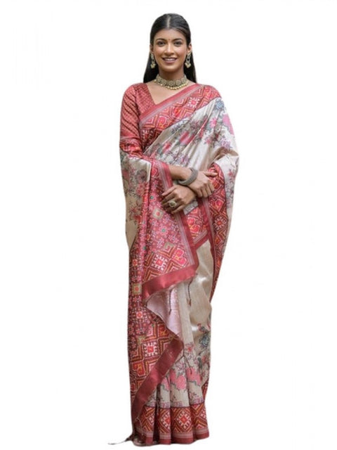Generic Women's Faux_Tussar Floral Jal With Patola Print Saree With Unstitched Blouse 5.5Mtr (Maroon)