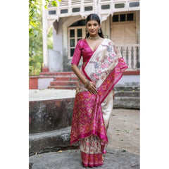 Women's Faux_Tussar Floral Jal With Patola Print Saree With Unstitched Blouse 5.5Mtr (Pink)