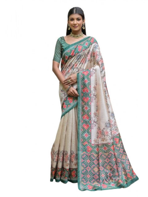 Generic Women's Faux_Tussar Floral Jal With Patola Print Saree With Unstitched Blouse 5.5Mtr (Teal)