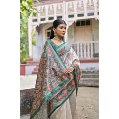 Generic Women's Faux_Tussar Floral Jal With Patola Print Saree With Unstitched Blouse 5.5Mtr (Teal)