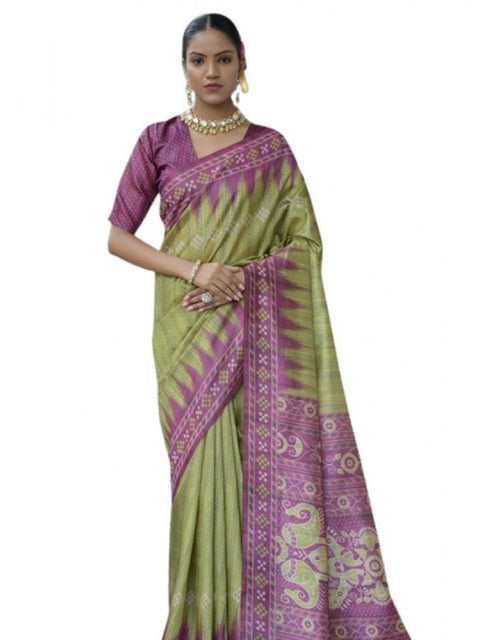 Generic Women's Faux_Tussar Ikat Saree With Unstitched Blouse 5.5Mtr (Green)