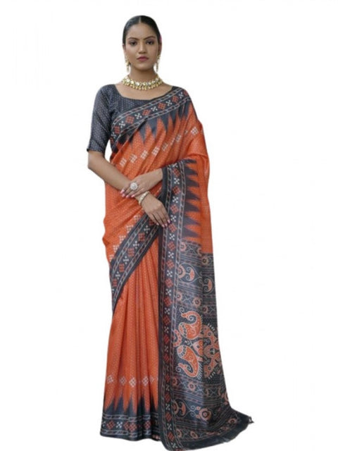Generic Women's Faux_Tussar Ikat Saree With Unstitched Blouse 5.5Mtr (Orange)