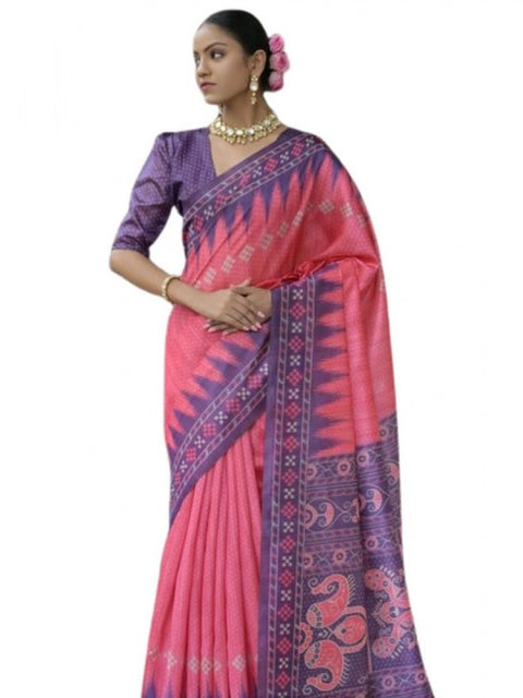 Generic Women's Faux_Tussar Ikat Saree With Unstitched Blouse 5.5Mtr (Peach)