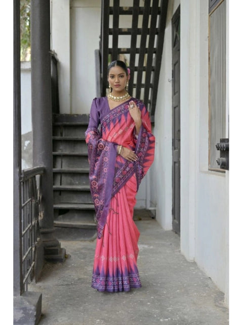 Generic Women's Faux_Tussar Ikat Saree With Unstitched Blouse 5.5Mtr (Peach)