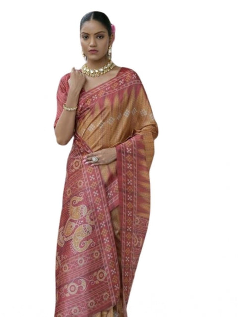 Generic Women's Faux_Tussar Ikat Saree With Unstitched Blouse 5.5Mtr (Rust)