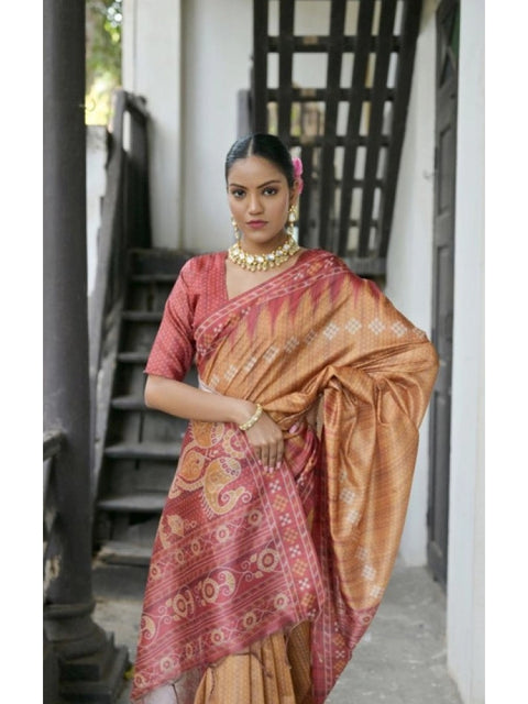 Generic Women's Faux_Tussar Ikat Saree With Unstitched Blouse 5.5Mtr (Rust)
