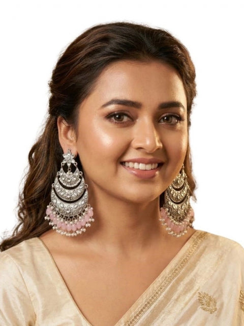 Women's Zinc Alloy Gold Plated Chandbali Earrings (Multicolor)