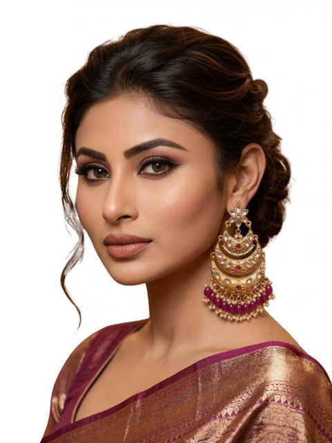 Women's Zinc Alloy Gold Plated Chandbali Earrings (Multicolor)