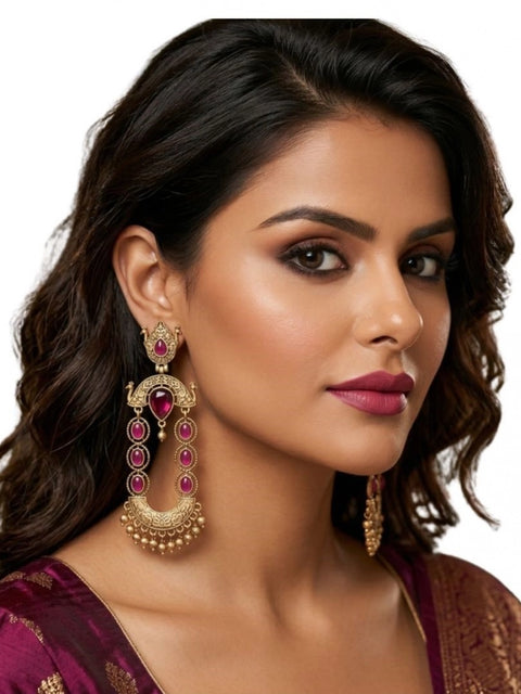 Women's Zinc Alloy Gold Plated Chandbali Earrings (Multicolor)