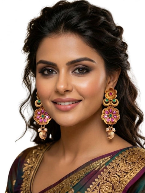 Women's Zinc Alloy Gold Plated Jhumka Earrings (Multicolor)