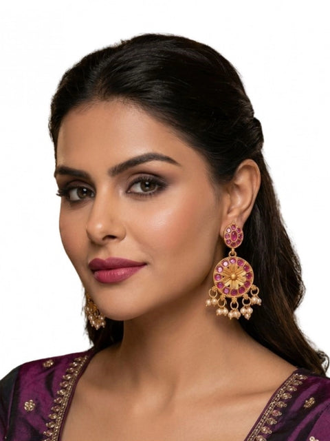 Women's Zinc Alloy Gold Plated Chandbali Earrings (Multicolor)