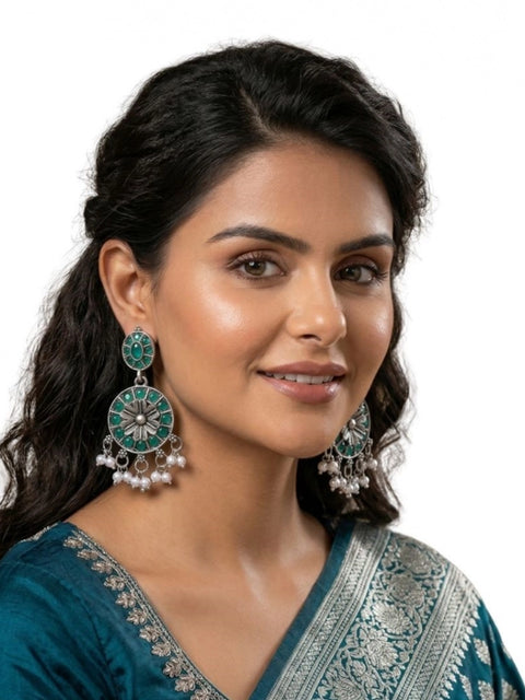 Women's Zinc Alloy Gold Plated Chandbali Earrings (Multicolor)