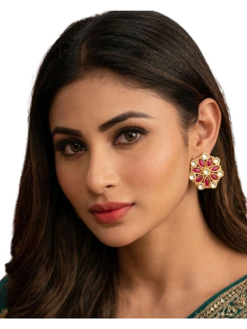 Women's Zinc Alloy Gold Plated Stud Earrings (Multicolor)