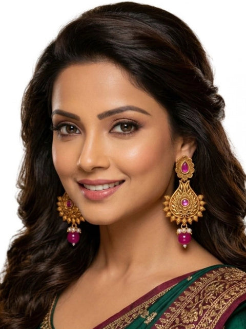 Women's Zinc Alloy Gold Plated Chandbali Earrings (Multicolor)