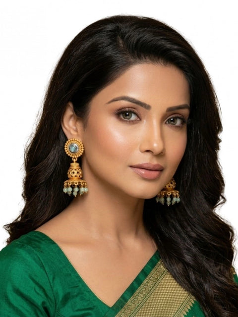 Women's Pack Of 2 Zinc Alloy Gold Plated Jhumka Earrings (Multicolor)
