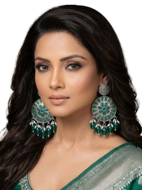 Women's Zinc Alloy Gold Plated Chandbali Earrings (Multicolor)