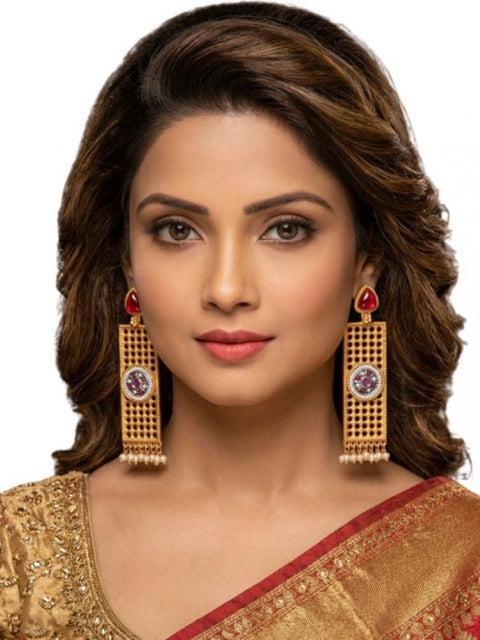 Women's Zinc Alloy Gold Plated Dangler Earrings (Multicolor)