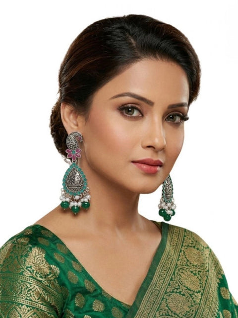 Women's Zinc Alloy Gold Plated Chandbali Earrings (Multicolor)