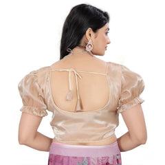 Women's Jimmy Solid Designer Neck Elastic Sleeve Readymade Blouse (Beige 38 , Alterable up to 42)-PID65826