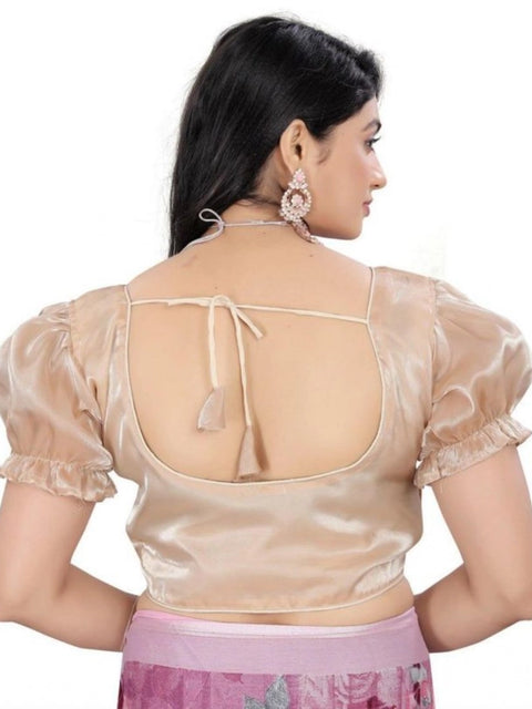 Women's Jimmy Solid Designer Neck Elastic Sleeve Readymade Blouse (Beige 38 , Alterable up to 42)-PID65826