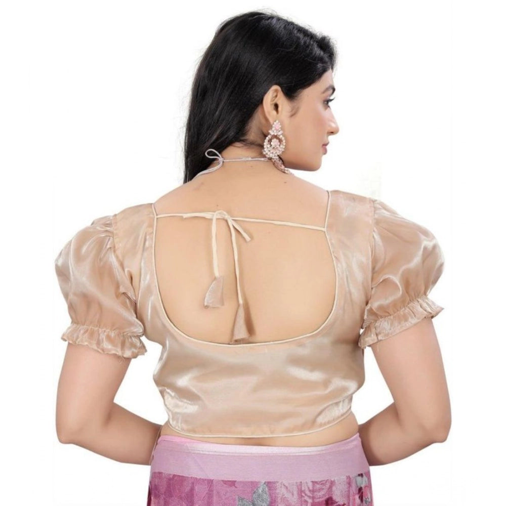Women's Jimmy Solid Designer Neck Elastic Sleeve Readymade Blouse (Beige 38 , Alterable up to 42)-PID65826