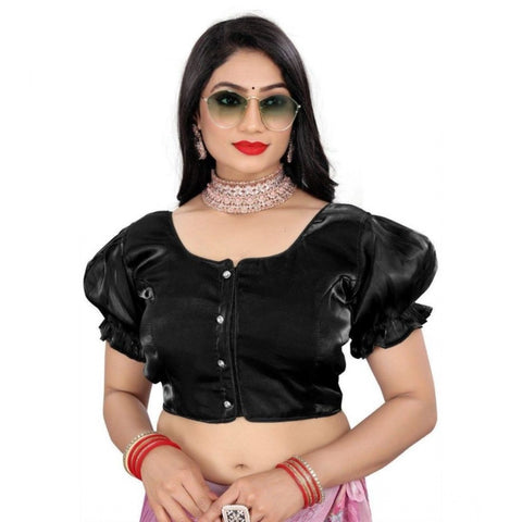 Women's Jimmy Solid Designer Neck Elastic Sleeve Readymade Blouse (Black 38 , Alterable up to 42)-PID65827