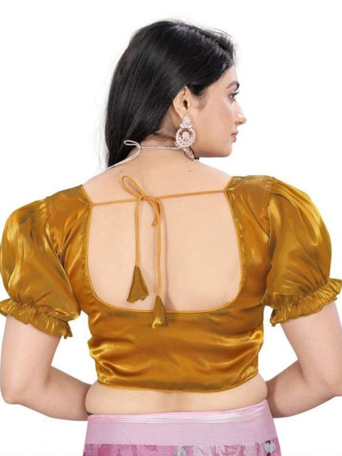 Women's Jimmy Solid Designer Neck Elastic Sleeve Readymade Blouse (Gold 38 , Alterable up to 42)-PID65828