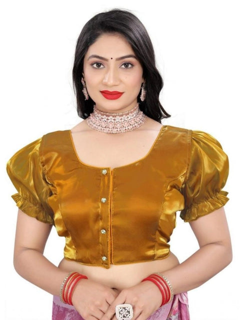 Women's Jimmy Solid Designer Neck Elastic Sleeve Readymade Blouse (Gold 38 , Alterable up to 42)-PID65828