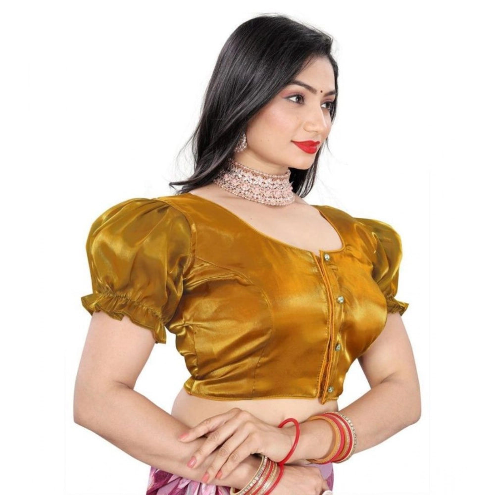 Women's Jimmy Solid Designer Neck Elastic Sleeve Readymade Blouse (Gold 38 , Alterable up to 42)-PID65828