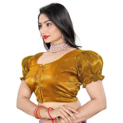 Women's Jimmy Solid Designer Neck Elastic Sleeve Readymade Blouse (Gold 38 , Alterable up to 42)-PID65828