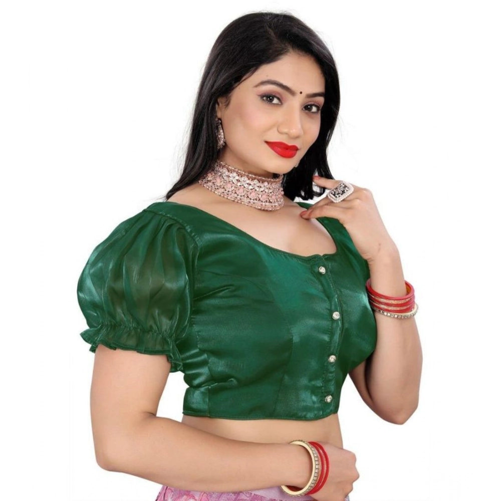 Women's Jimmy Solid Designer Neck Elastic Sleeve Readymade Blouse (Green 38 , Alterable up to 42)-PID65829