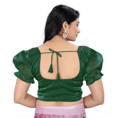 Women's Jimmy Solid Designer Neck Elastic Sleeve Readymade Blouse (Green 38 , Alterable up to 42)-PID65829