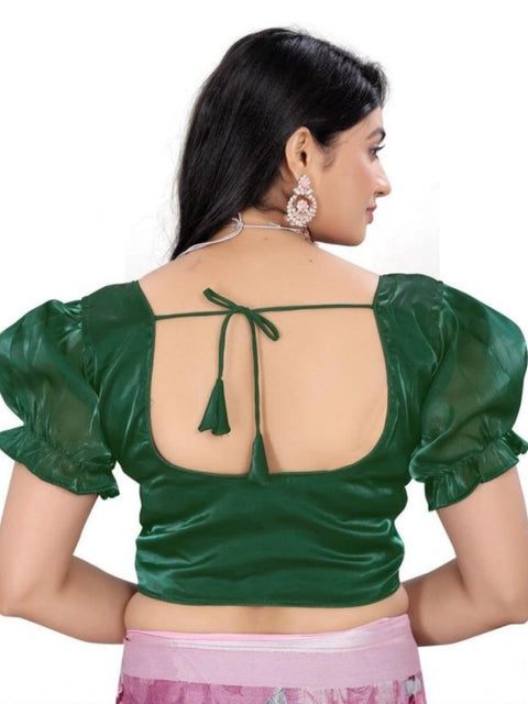 Women's Jimmy Solid Designer Neck Elastic Sleeve Readymade Blouse (Green 38 , Alterable up to 42)-PID65829