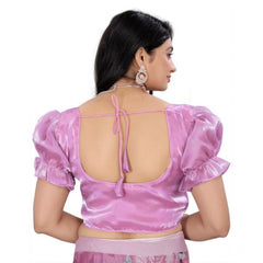 Women's Jimmy Solid Designer Neck Elastic Sleeve Readymade Blouse (Light Pink 38 , Alterable up to 42)-PID65830