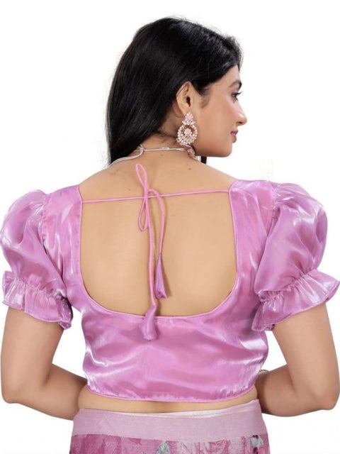 Women's Jimmy Solid Designer Neck Elastic Sleeve Readymade Blouse (Light Pink 38 , Alterable up to 42)-PID65830